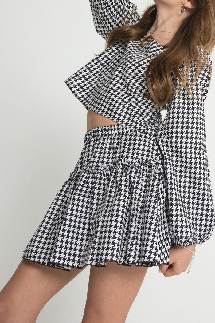 Theme- Black and white Houndstooth Skirt and Top Set
