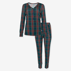 Posh Peanut - Tartan Plaid Women Long Sleeve Pajamas Set