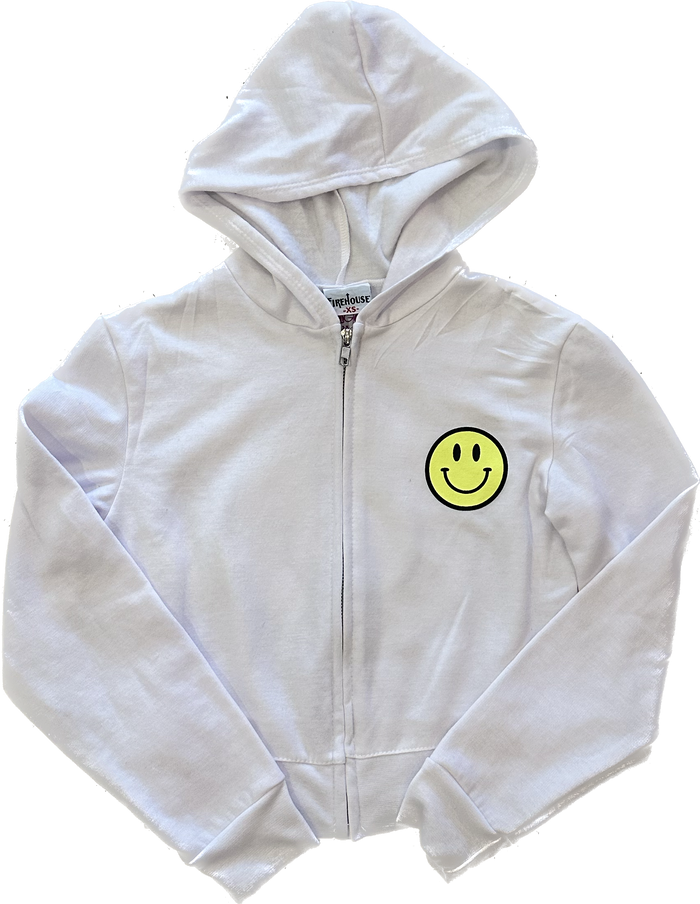 Firehouse- White Smiley Zip Up Hoodie