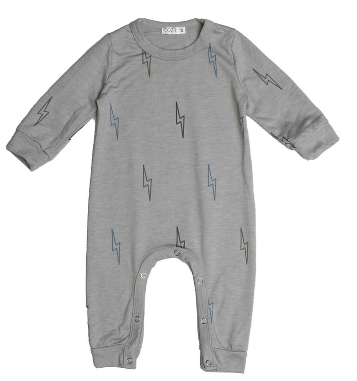 cozii - Bolts Long Sleeve Romper With Snaps (Grey)