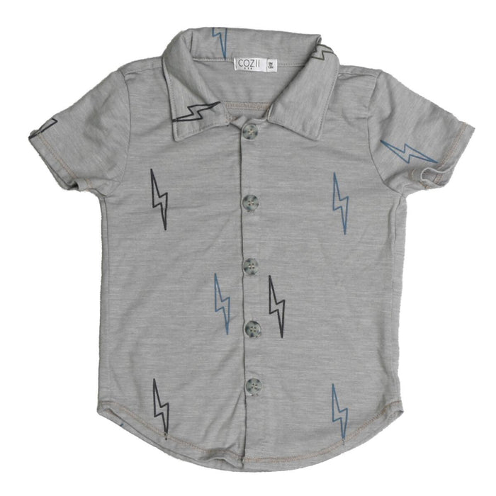 cozii - Bolts Short Sleeve Button Shirt (Grey)