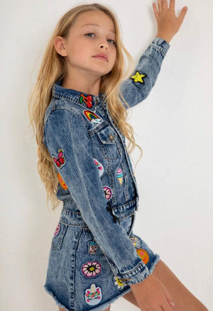 Lola and the Boys- All About The Patch Crop Denim Jacket