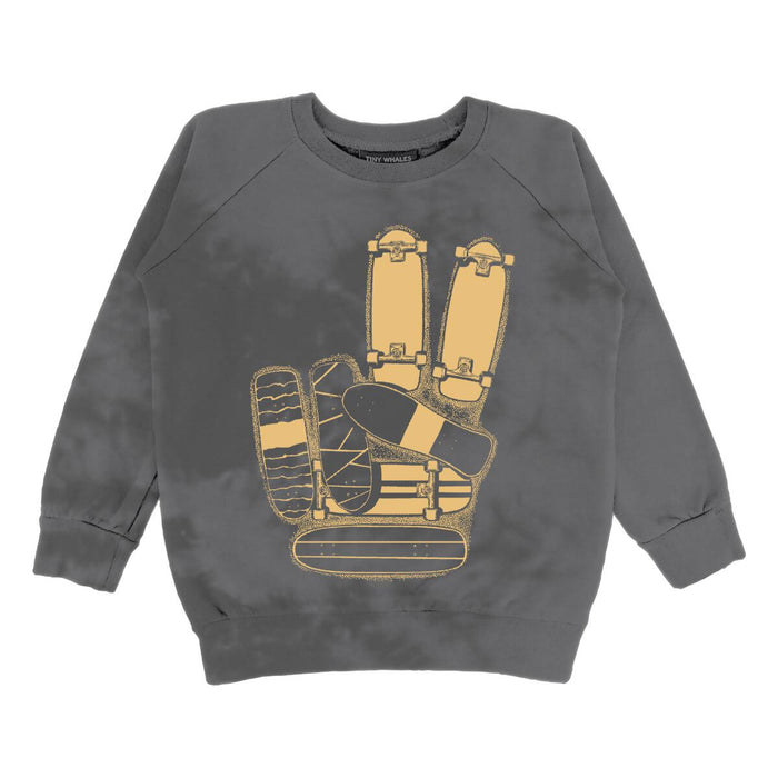 TINY WHALES- Skate More Raglan Sweatshirt (Black Tie Dye)