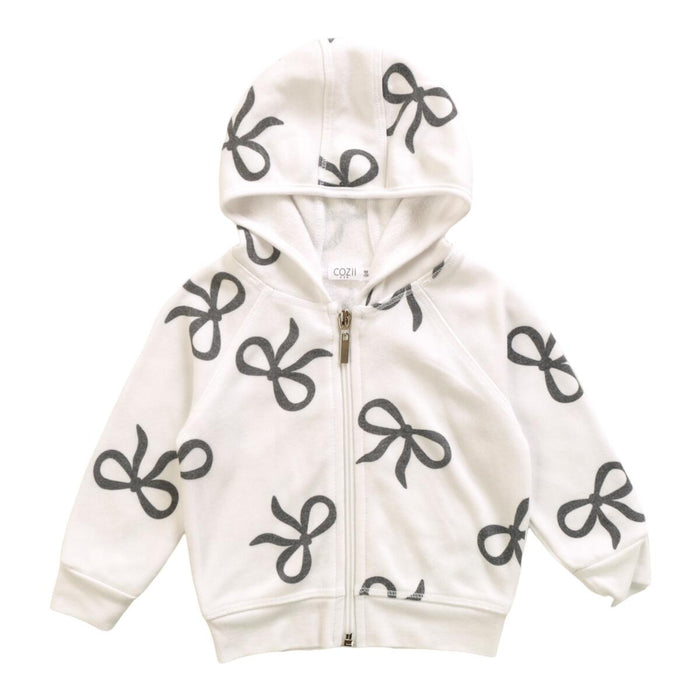 Cozii- L/S HOODED ZIP JKT W/CUFF AND BAND BOWS WHITE