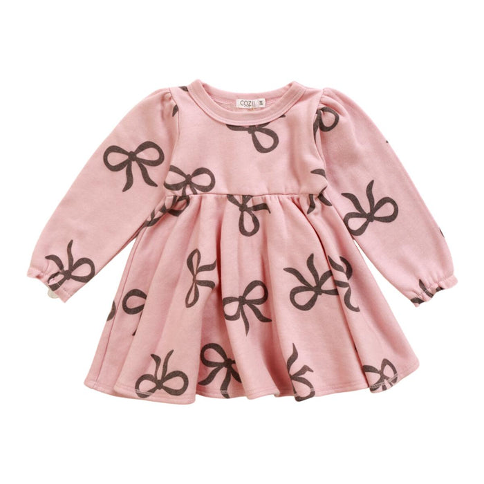 Cozii- L/S PUFF SLEEVE DRESS BOWS