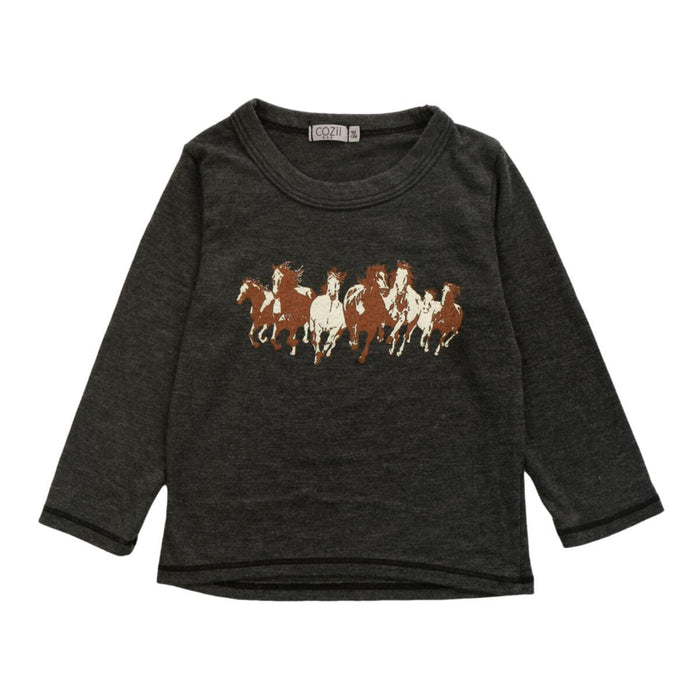 Cozii- L/S CREW TEE  RUNNING MUSTANGS (black)