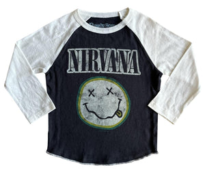 Rowdy Sprout- NIRVANA SMILEY LS RAGLAN TEE (V. WHITE / V. BLACK)