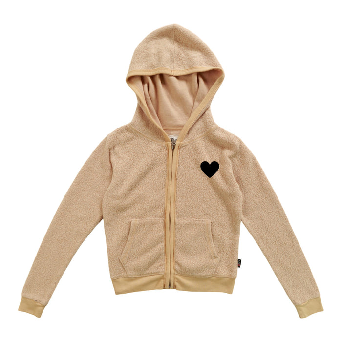 T2LOVE- Black Heart Zip Up Hoodie (beige)