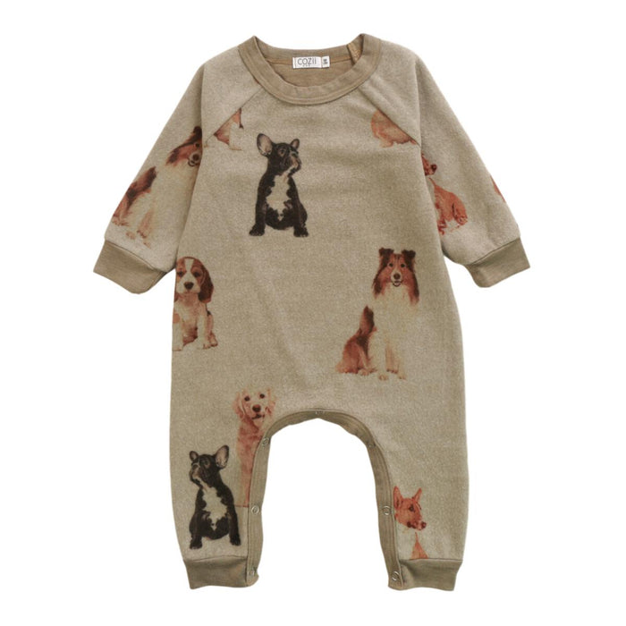 COZII- DOG RAGLAN ROMPER (light brown)