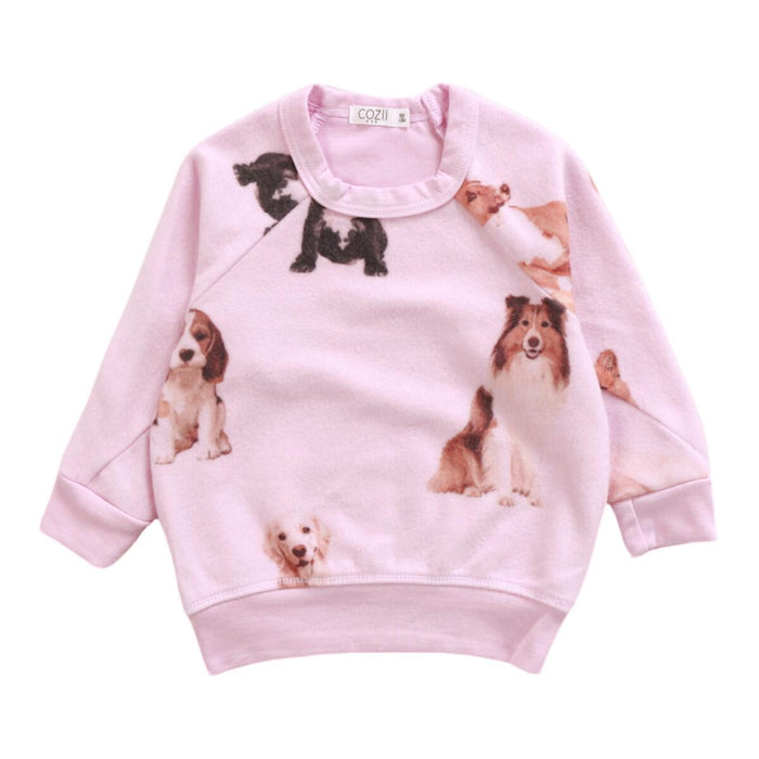 COZII- DOG REV L/S CREW PULLOVER (candy pink)