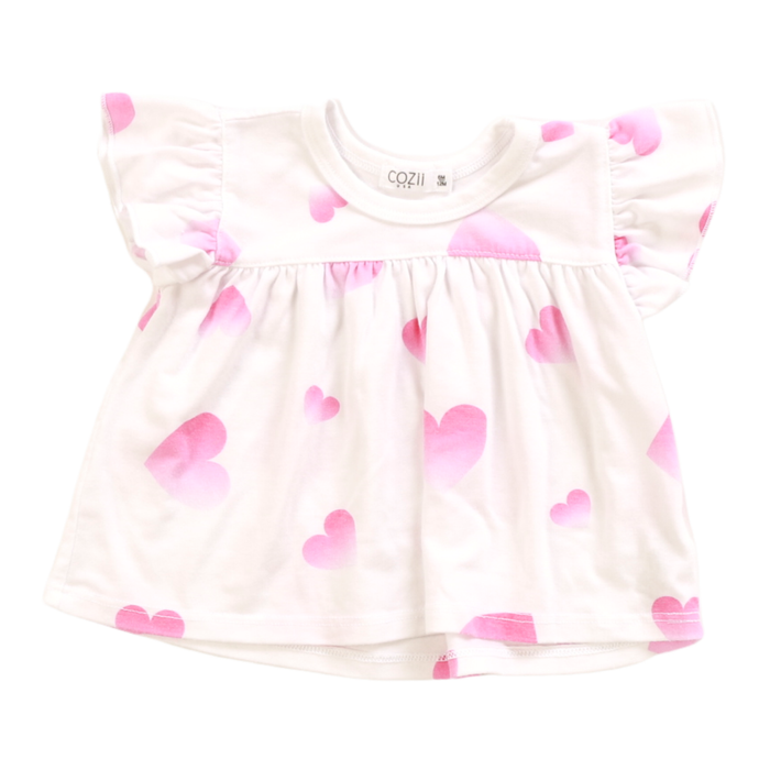 Cozii- Ombre Heart Baby Doll Flutter Sleeve Top  (white)