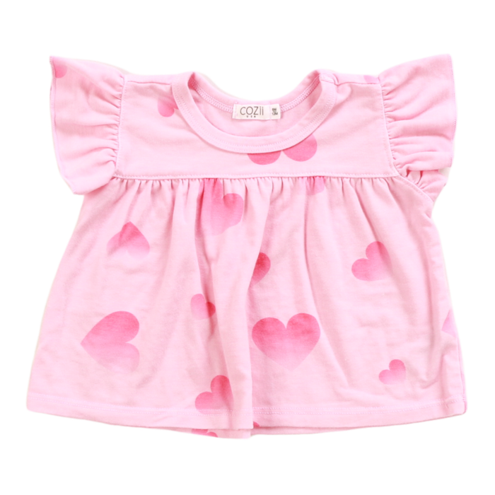 Cozii- Ombre Heart Baby Doll Flutter Sleeve Top  (pink baby)