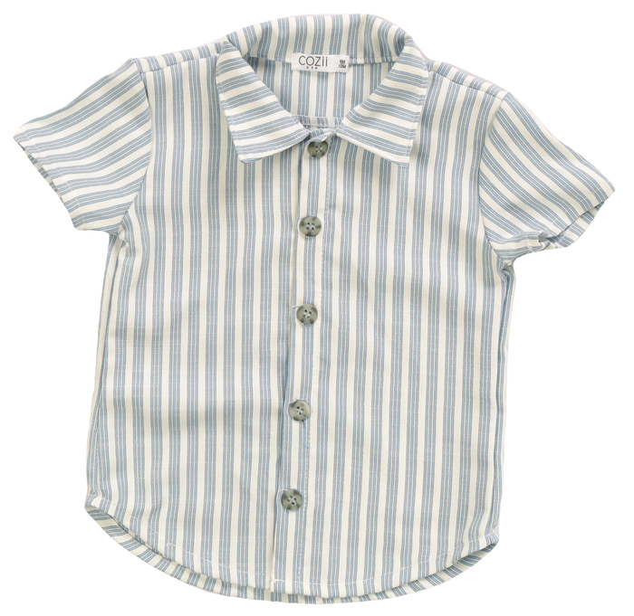 Cozii- Pin Stripe Button Up Shirt (white)