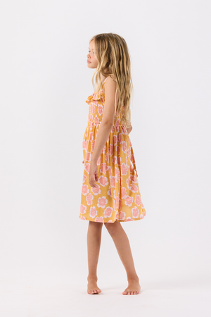 Tiare Hawaii- Kids Pearl Dress (Kahala Hibiscus Gold)