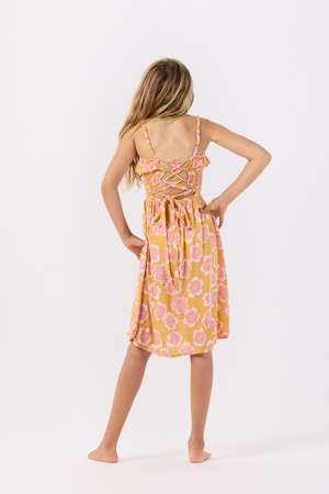 Tiare Hawaii- Kids Pearl Dress (Kahala Hibiscus Gold)