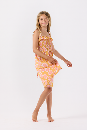 Tiare Hawaii- Kids Pearl Dress (Kahala Hibiscus Gold)