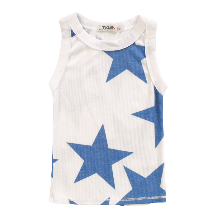 T2Love- FITTED MNG CREW TANK COBALT STARS (white)