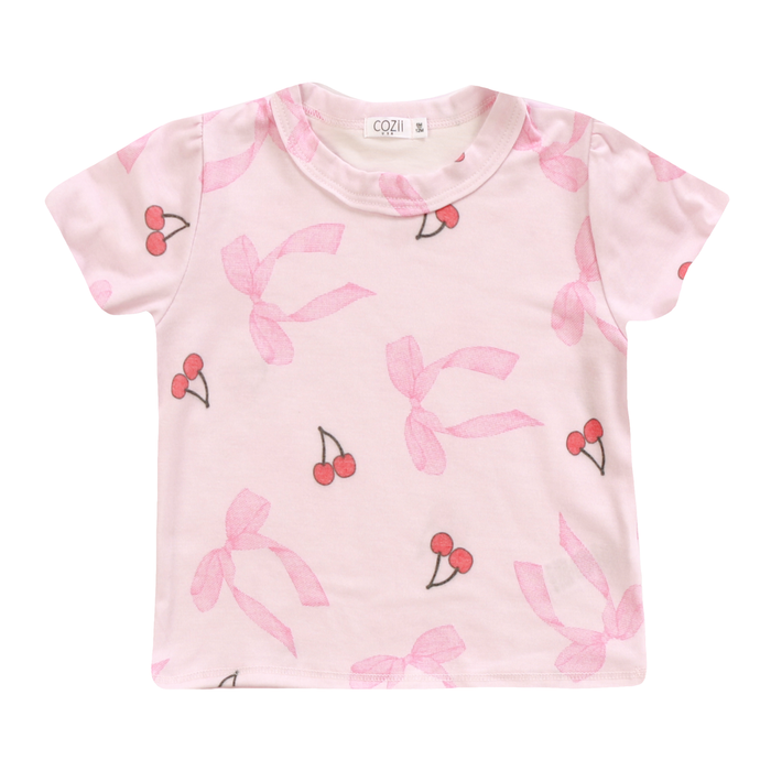 COZII- S/S CREW TEE  BOWS CHERRIES (PINK)