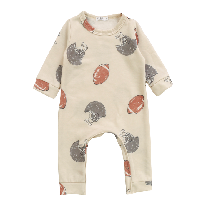 COZII- Long Sleeve Romper with snap bottom (football & helmet)