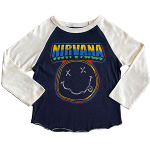 rowdy sprouts- NIRVANA SMILEY RECYCLED RAGLAN TEE