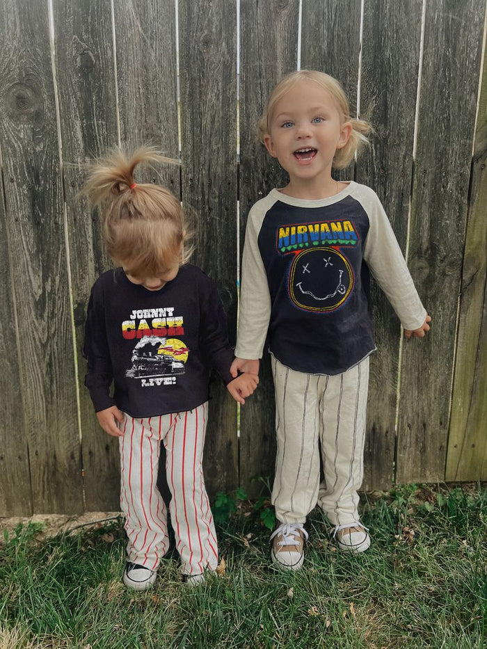 rowdy sprouts- NIRVANA SMILEY RECYCLED RAGLAN TEE