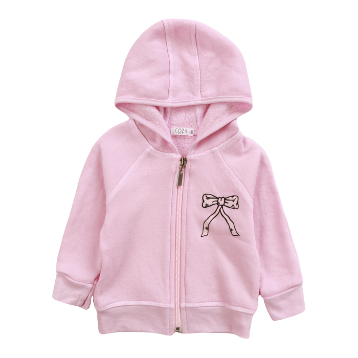 COZII- Pink Bow Long Sleeve Hooded Zip Jacket (Candy Pink)