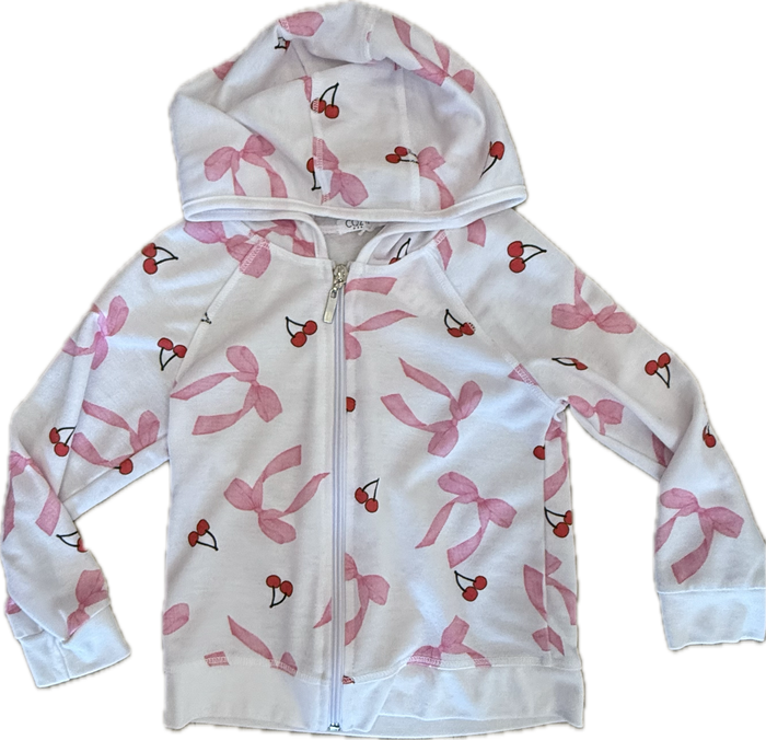 Cozii- L/S HOODED ZIP JKT Bows and Cherries (White)