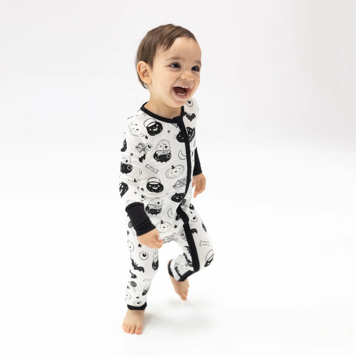 ANGEL DEAR- 2 Way Zipper Romper - Black And White Halloween (glow in the dark)