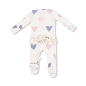 Angel Dear- Hearts  2 Way Ruffle Zipper Footie