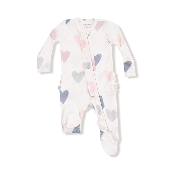 Angel Dear- Hearts  2 Way Ruffle Zipper Footie