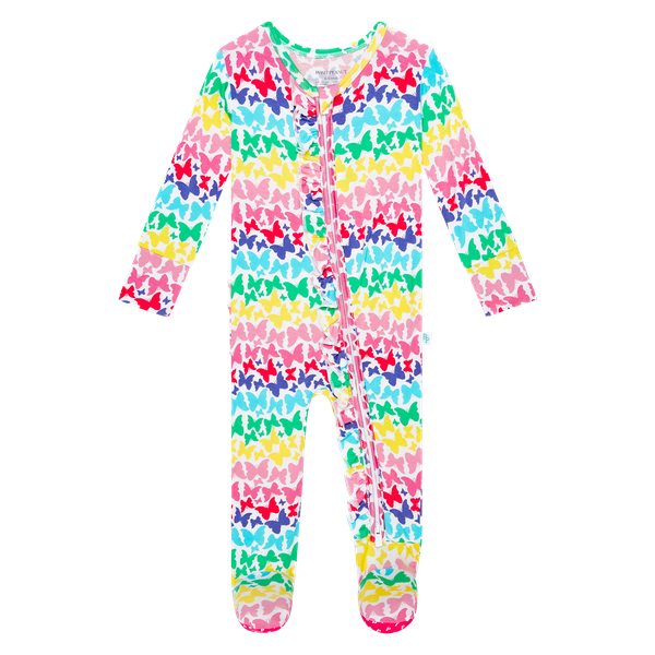 Posh Peanut- Rainbow Butterfly Footie Ruffled Zippered One Piece