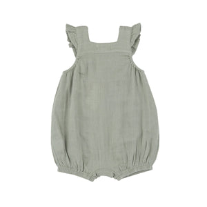 ANGEL DEAR- SMOCKED FRONT OVERALL SHORTIE - DESERT SAGE SOLID MUSLIN