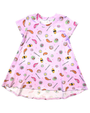 esme- Pink Sushi Short Sleeve Hi-Low Dress