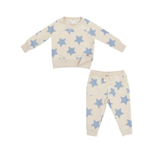 Angel Dear- Raglan Sweatshirt And Jogger Set - Sketchy Stars Blue