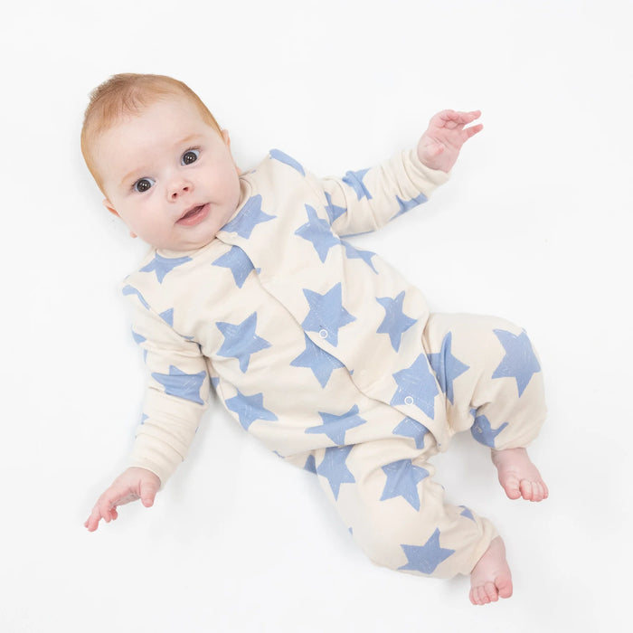 Angel Dear- Baseball Collar Romper - Sketchy Stars Blue