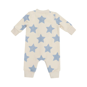 Angel Dear- Baseball Collar Romper - Sketchy Stars Blue