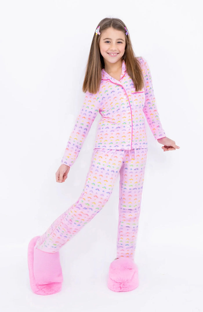 PREPPY GOOSE- Rainbows and Stars Long Sleeve Jersey Pajama Pant Set