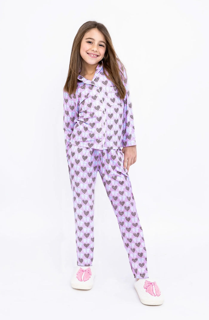PREPPY GOOSE- Hearts and Bows Long Sleeve Jersey Pajama Pant Set