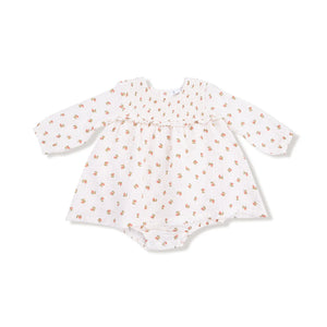 Angel Dear- Petite Pointe Fleur  Long Sleeve Smocked Ruffle Bubble with Skirt