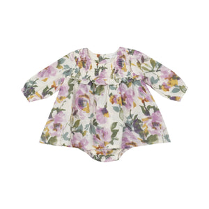 Angel Dear- L/S Smocked Ruffle Bubble W/ Skirt - Watercolor Rose