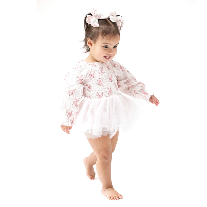 ANGEL DEAR- Long Sleeve Smocked Bubble with Tutu (Belle Rosette Dot)