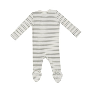 Angel Dear- 2 Way Zipper Footie - Modal Rib Stripe - Desert Sage