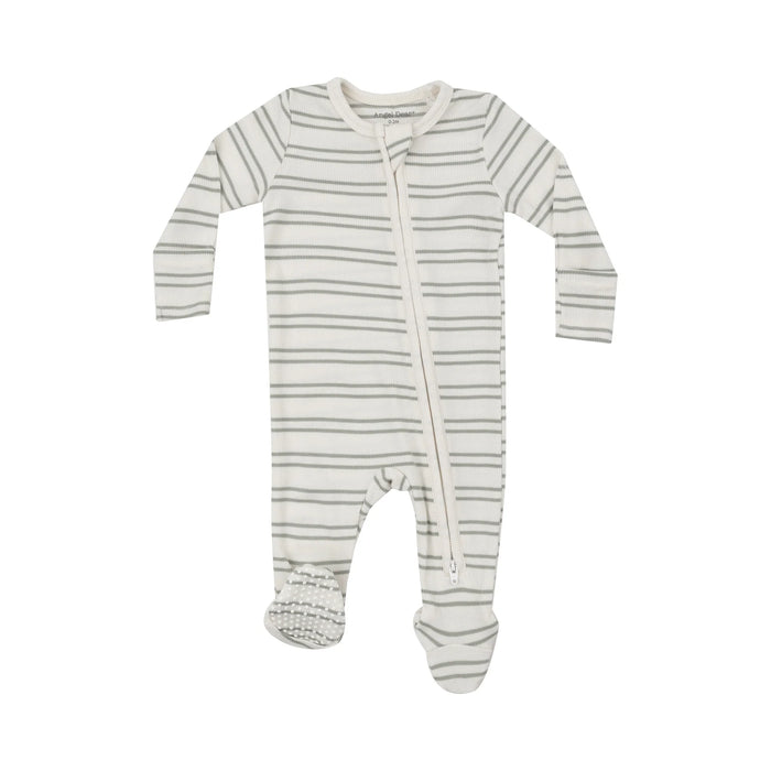 Angel Dear- 2 Way Zipper Footie - Modal Rib Stripe - Desert Sage