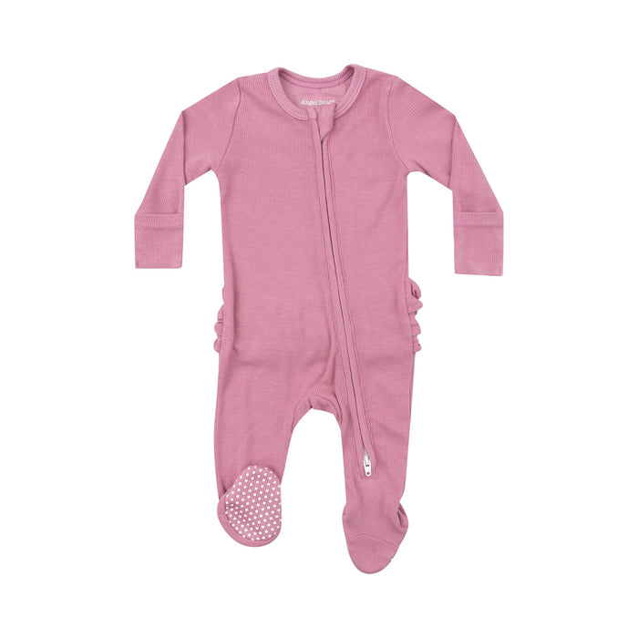 Angel Dear- 2 Way Zipper Ruffle Back Footie - Basic - Solid Wild Rose