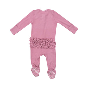 Angel Dear- 2 Way Zipper Ruffle Back Footie - Basic - Solid Wild Rose