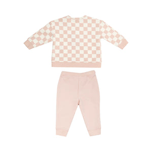 Angel Dear- Sweatshirt W/ Shoulder Placket + Kanga Pocket - Checkerboard Pink