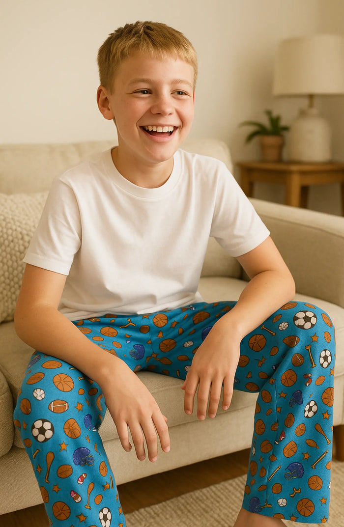 PREPPY GOOSE- Boy's Blue Sports Printed Plush Loungewear Pant