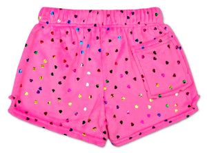 iscream- Bright Pink Foil Heart Plush Shorts