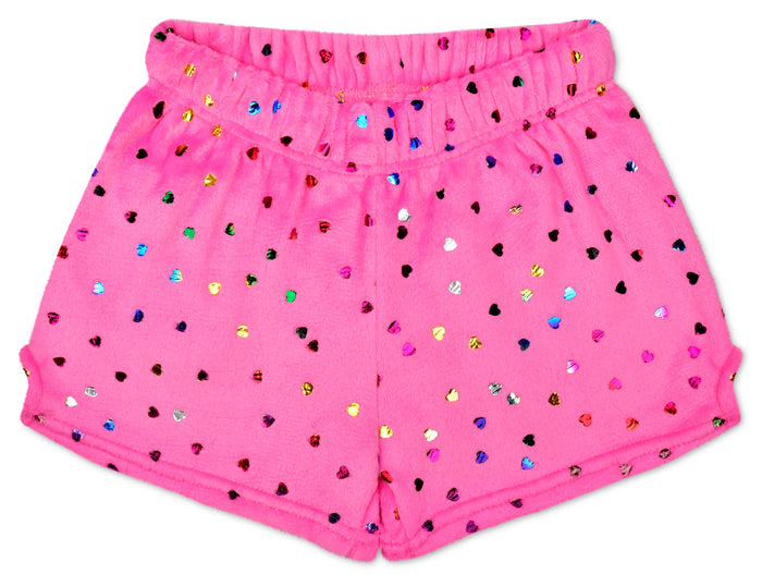 iscream- Bright Pink Foil Heart Plush Shorts