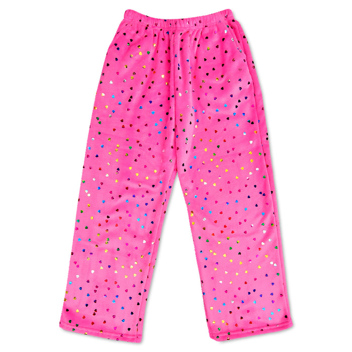 iscream- Bright Pink Foil Heart Plush Pants